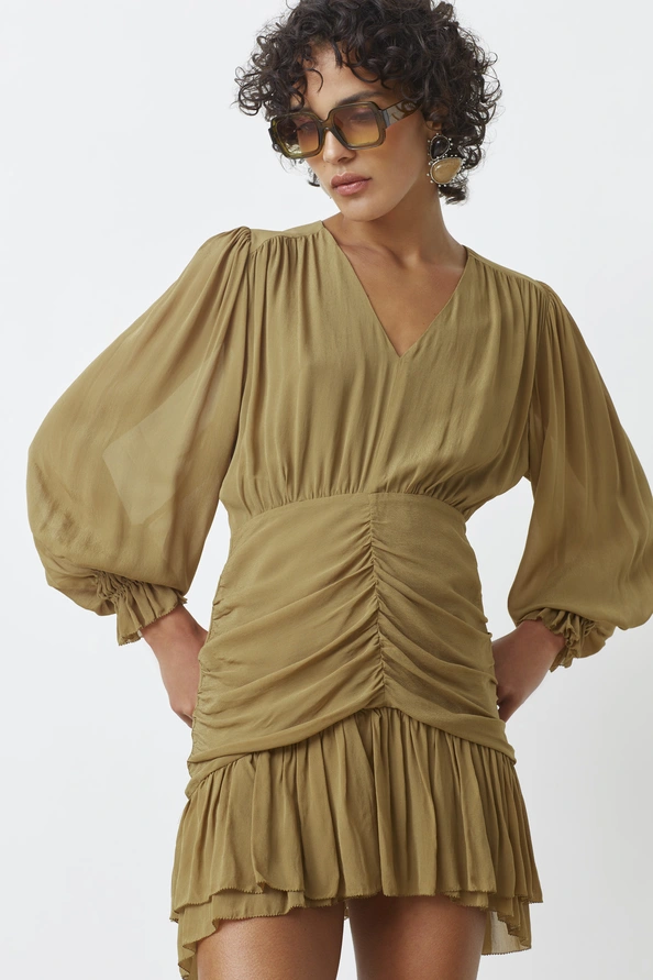 Abito corto in mussola con drappeggi e volant Clelia - immagine 2