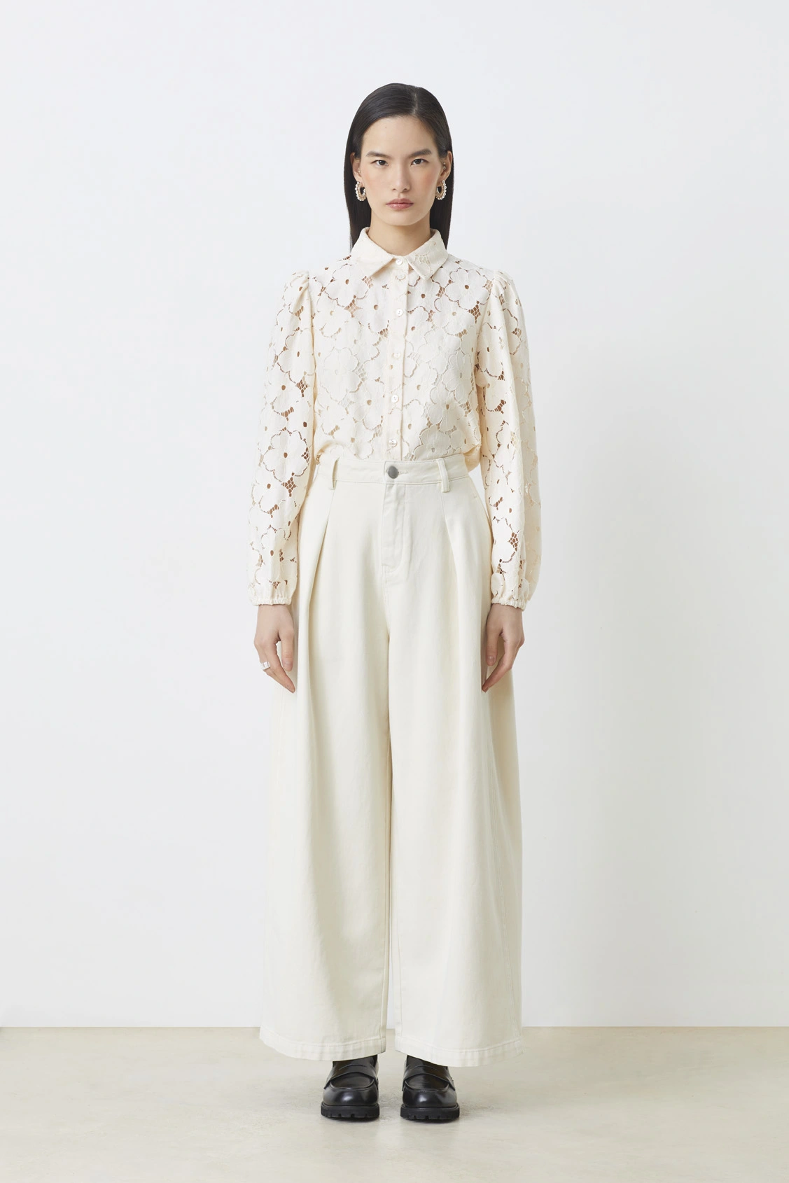 Jeans Rim a gamba larga bianco sporco