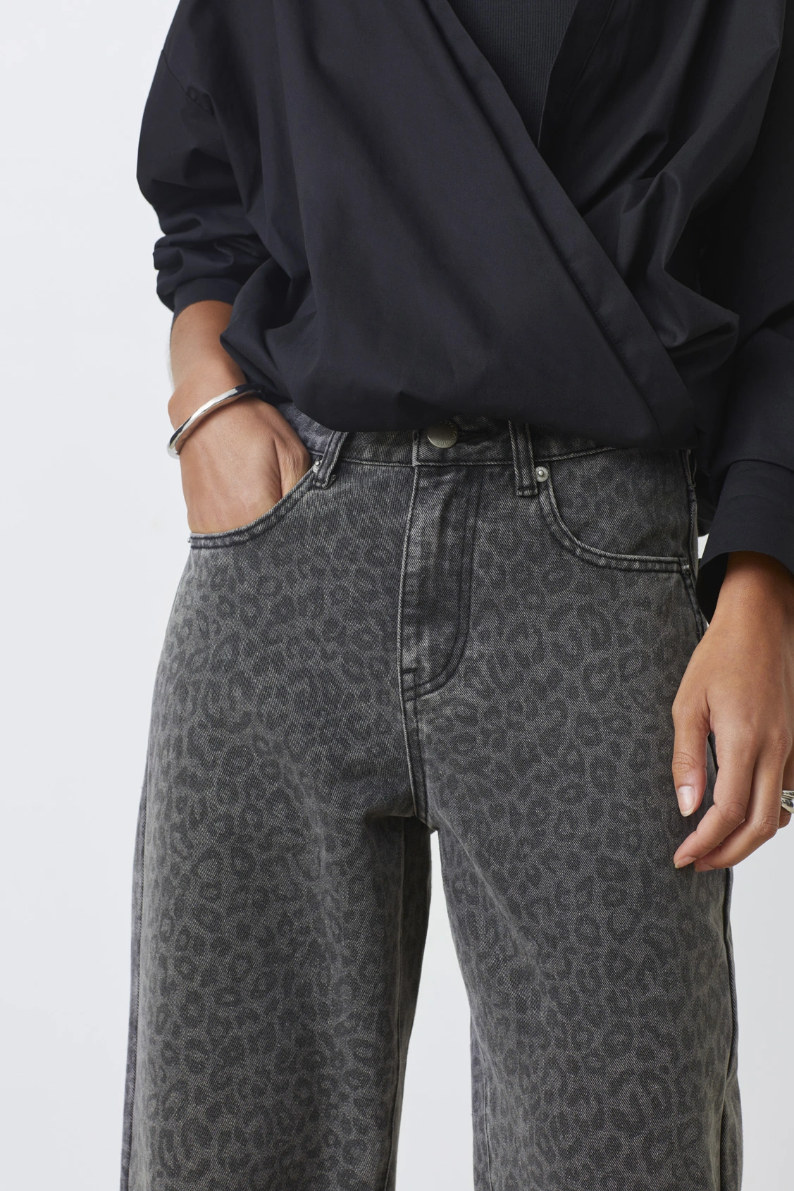 Jeans Robin leopardato carbonio