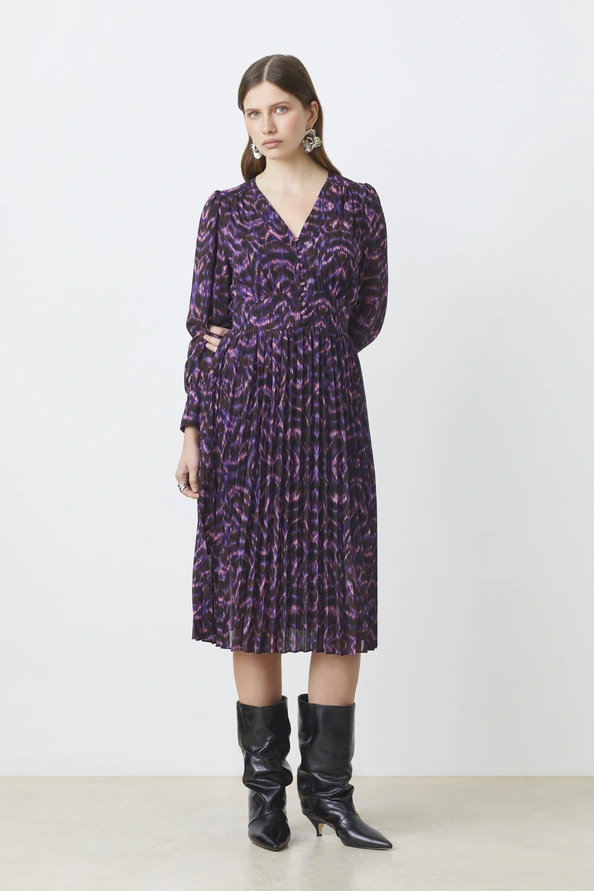 Abito midi Celya con stampa viola e rosa