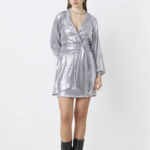 Abito corto Cindy in paillettes argento