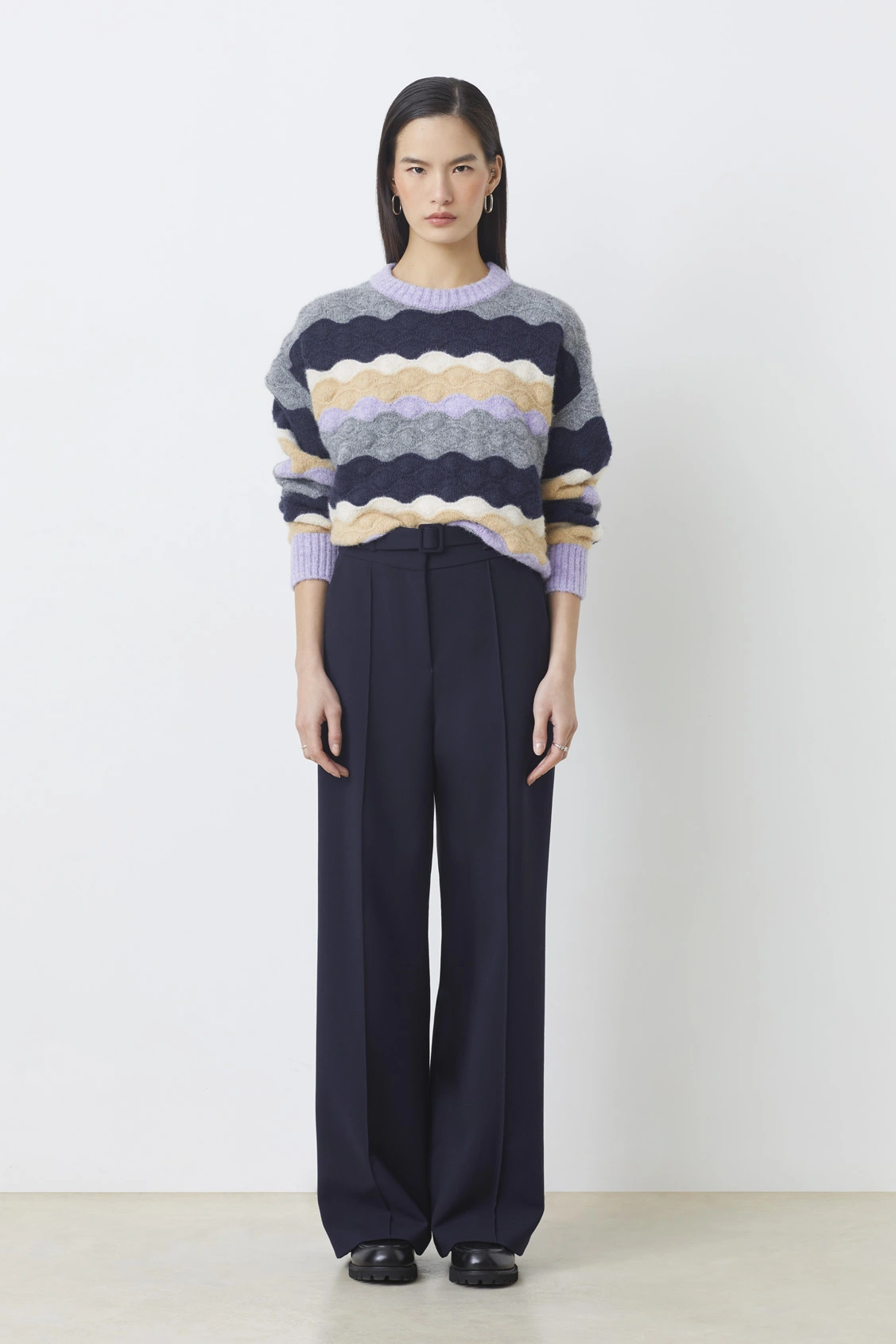 Pantalone elegante donna blu notte con cinturino Jicky