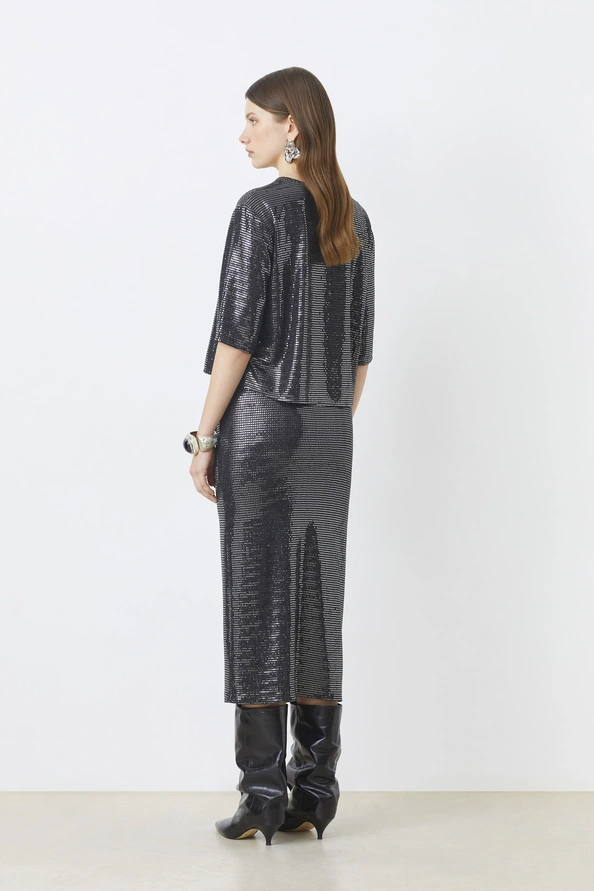 Gonna Flor midi in jersey sfaccettato - immagine 2