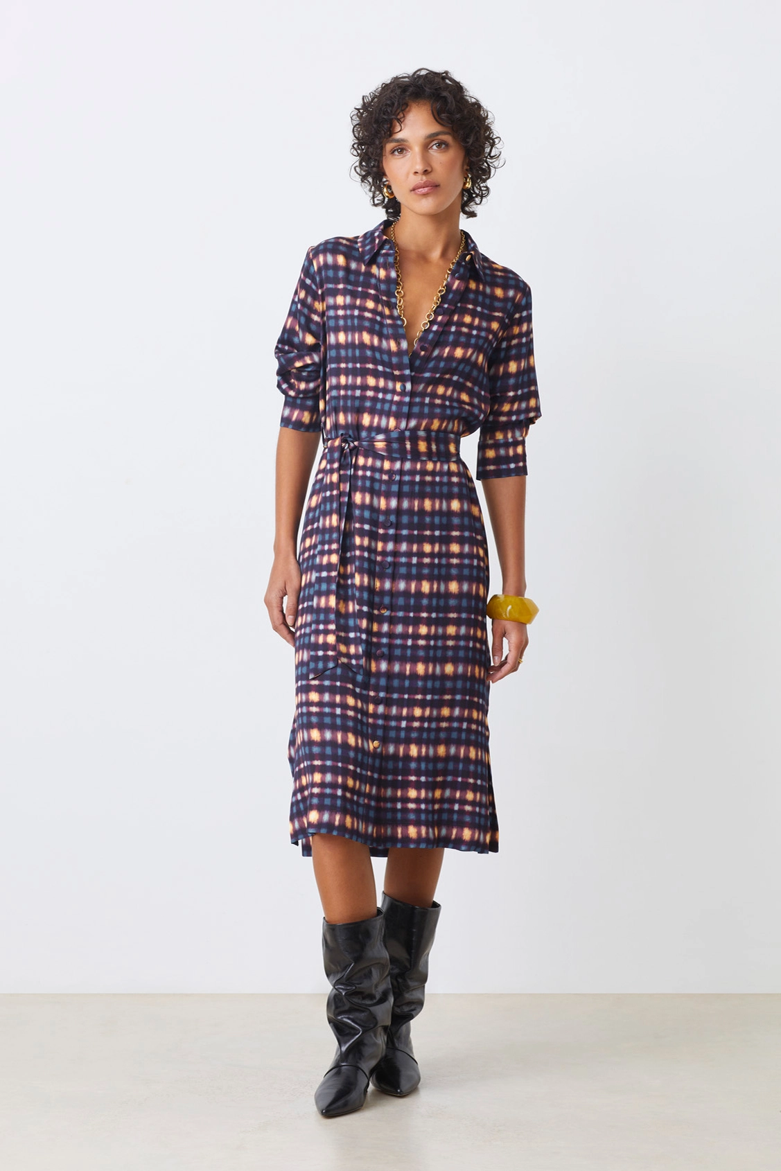 Abito donna effetto tartan in viscosa Cecily
