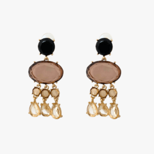 Orecchini pendenti con pietre sfaccettate nere e cristallo beige